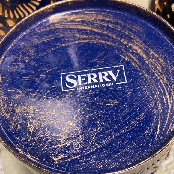 Serrv Celestial Blue and Gold Candle Holder Set (3)
